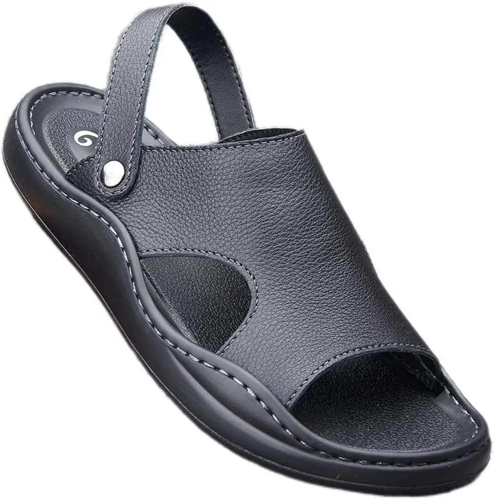 Men's Sandals Fashion Leather Men Beach Shoes Outdoor Casual Lightweight Sandal Slippers(D,38 Code)