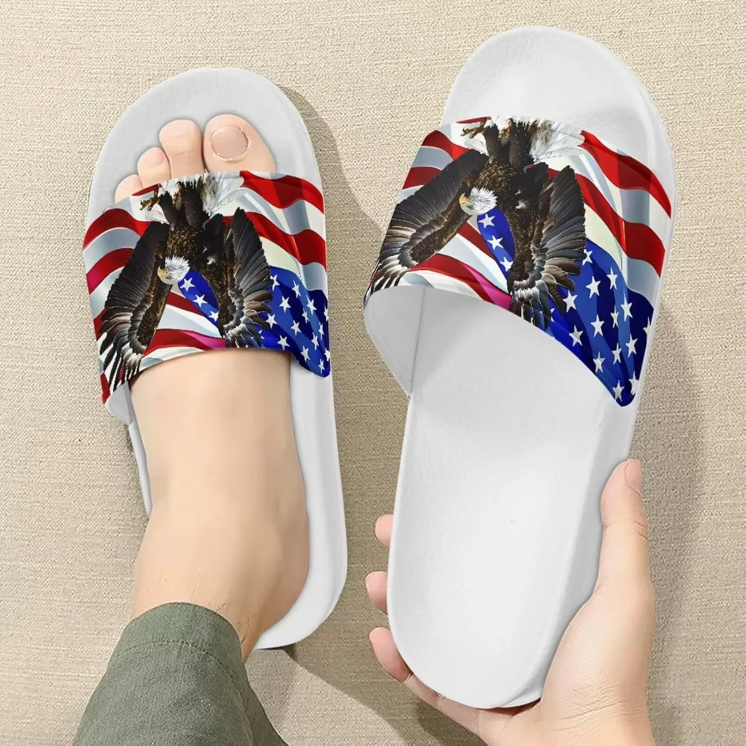 Men's Sandals Slides Soft Slippers Non-Slip Casual White Sole Bathroom Shoes Beach Sandals