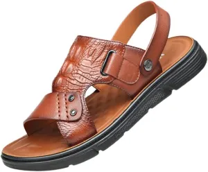 Men's Sandals Slippers Cowhide Genuine Leather Beach Shoes Men's Trend Casual Non-Slip Two Uses Sandals(40)