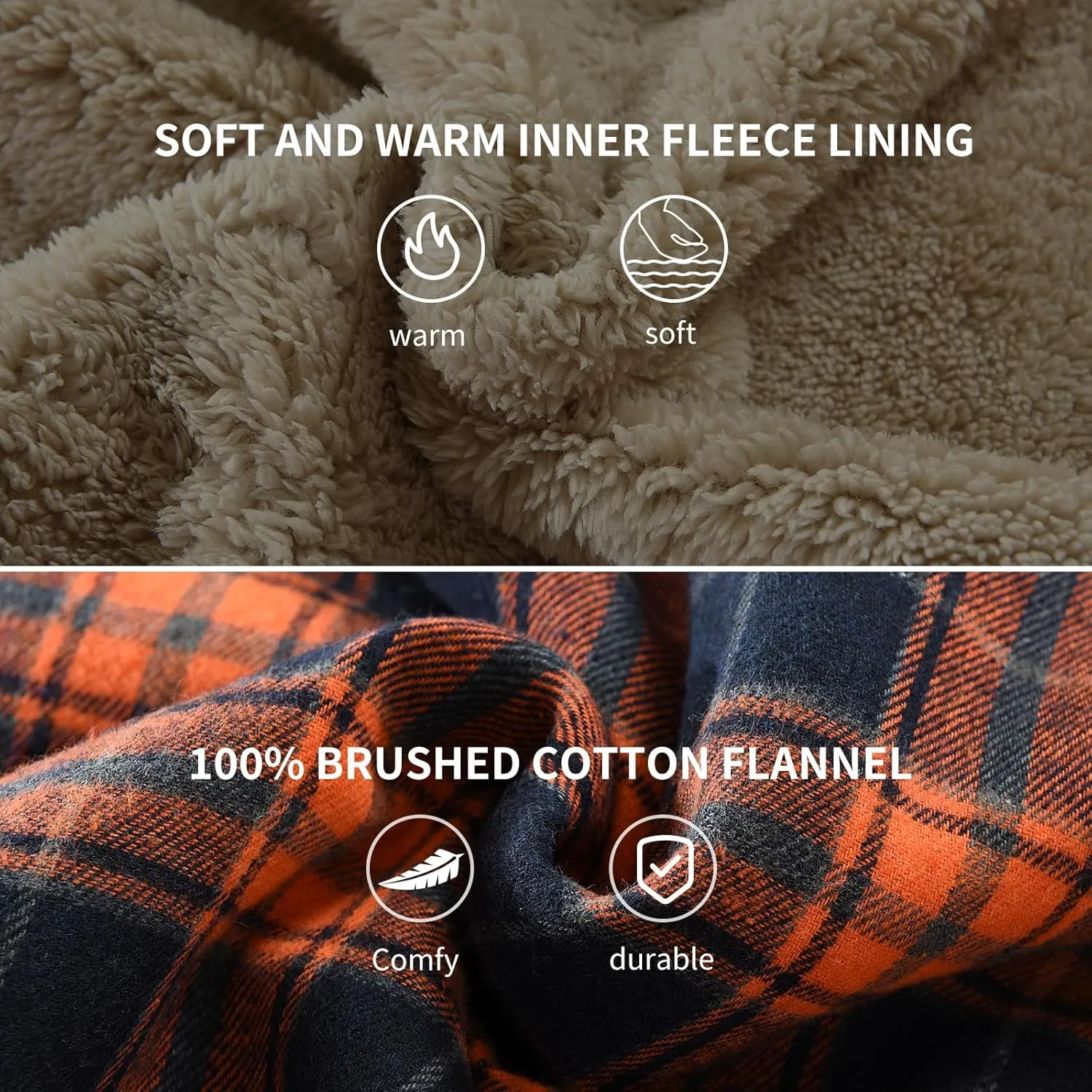 Men's Sherpa Lined Cotton Flannel Shirt Jacket Plaid Button Up Jacket Coat for Men with Pocket