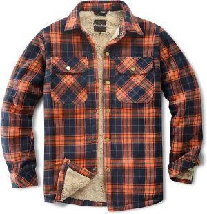 Men's Sherpa Lined Cotton Flannel Shirt Jacket Plaid Button Up Jacket Coat for Men with Pocket
