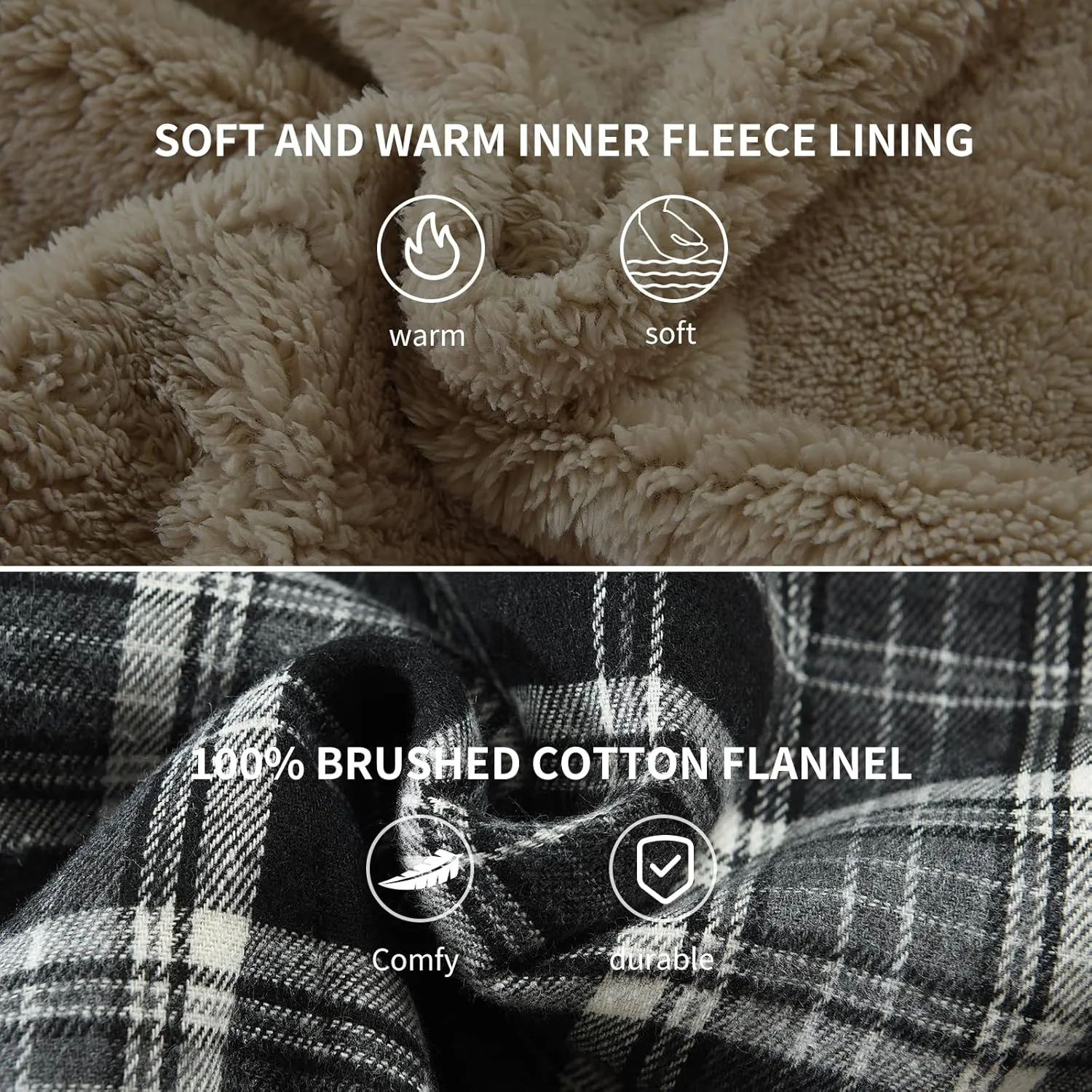 Men's Sherpa Lined Cotton Flannel Shirt Jacket Plaid Button Up Jacket Coat for Men with Pocket