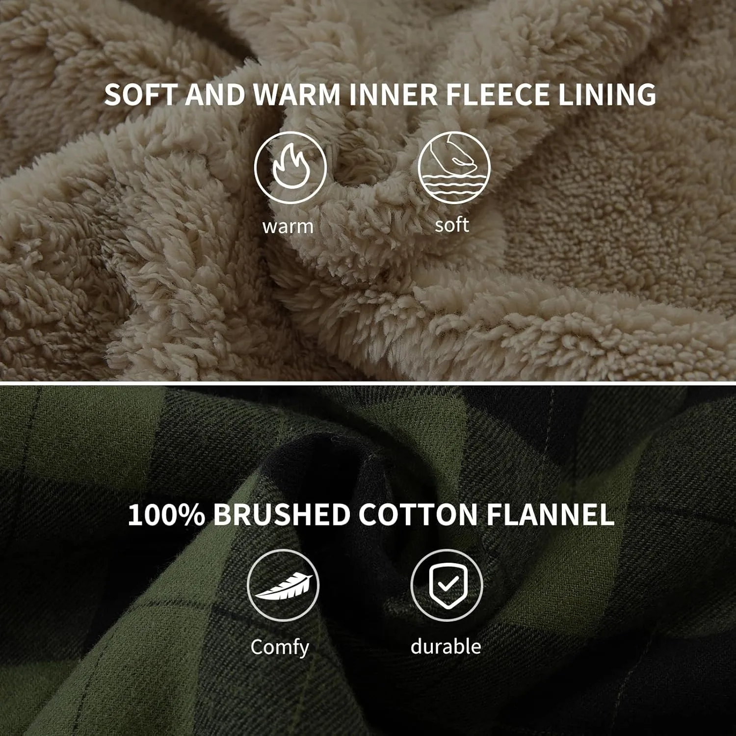 Men's Sherpa Lined Cotton Flannel Shirt Jacket Plaid Button Up Jacket Coat for Men with Pocket