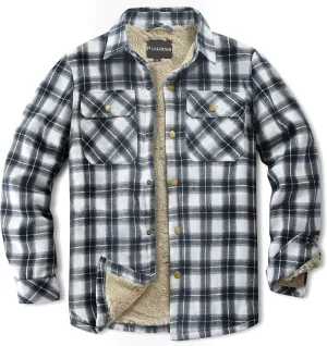 Men's Sherpa Lined Cotton Flannel Shirt Jacket Plaid Button Up Jacket Coat for Men with Pocket