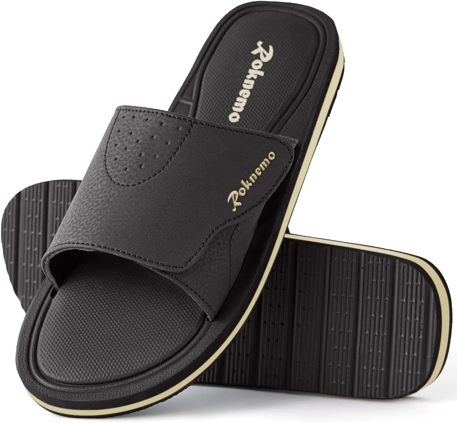 Mens Slide Sandals Adjustable Athletic Casual Comfort Lightweight Open Toe Slides Sport Sandals with Memory Foam Soft Cushion Footbed