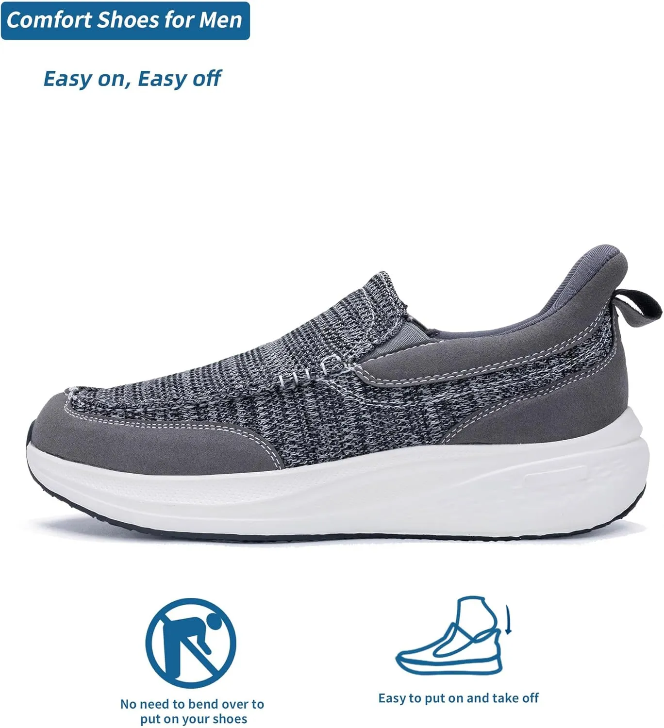 Mens Slip On Shoes Casual Comfortable Loafers Arch Support Sneakers Lightweight Platform Canvas Boat Walking Shoes