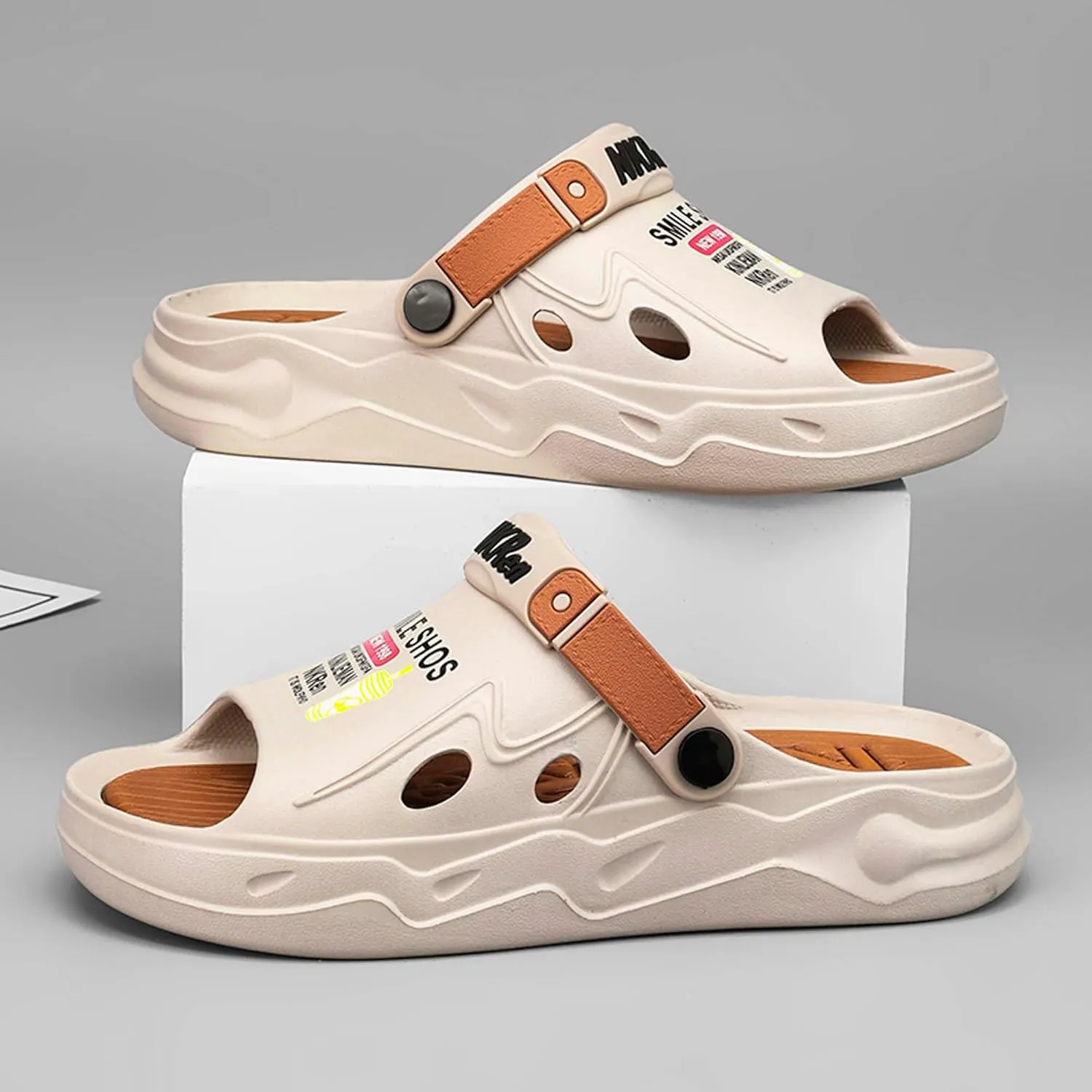 Men's Slip On Ultra Light Breathable Sandals Adjustable Slippers High Elastic Soft Arch Support Waterproof Sandals White