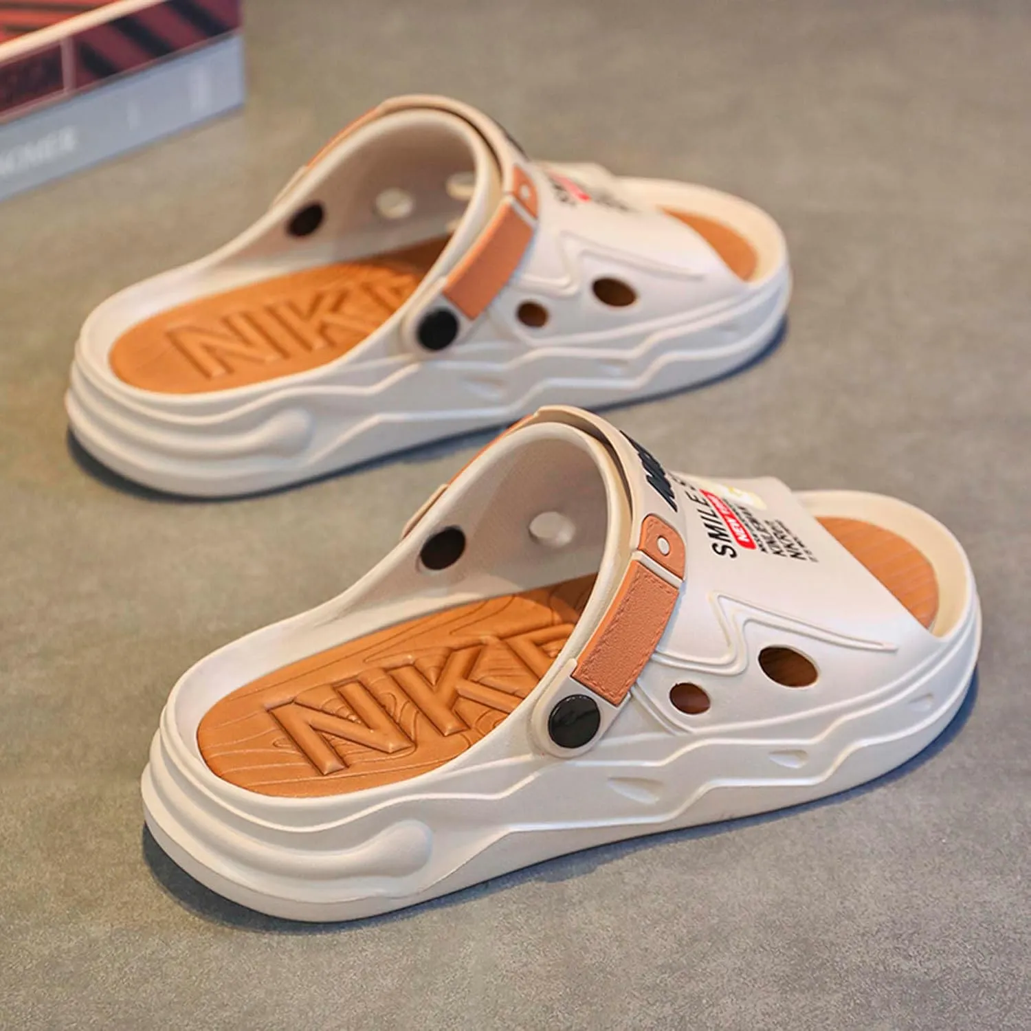 Men's Slip On Ultra Light Breathable Sandals Adjustable Slippers High Elastic Soft Arch Support Waterproof Sandals White
