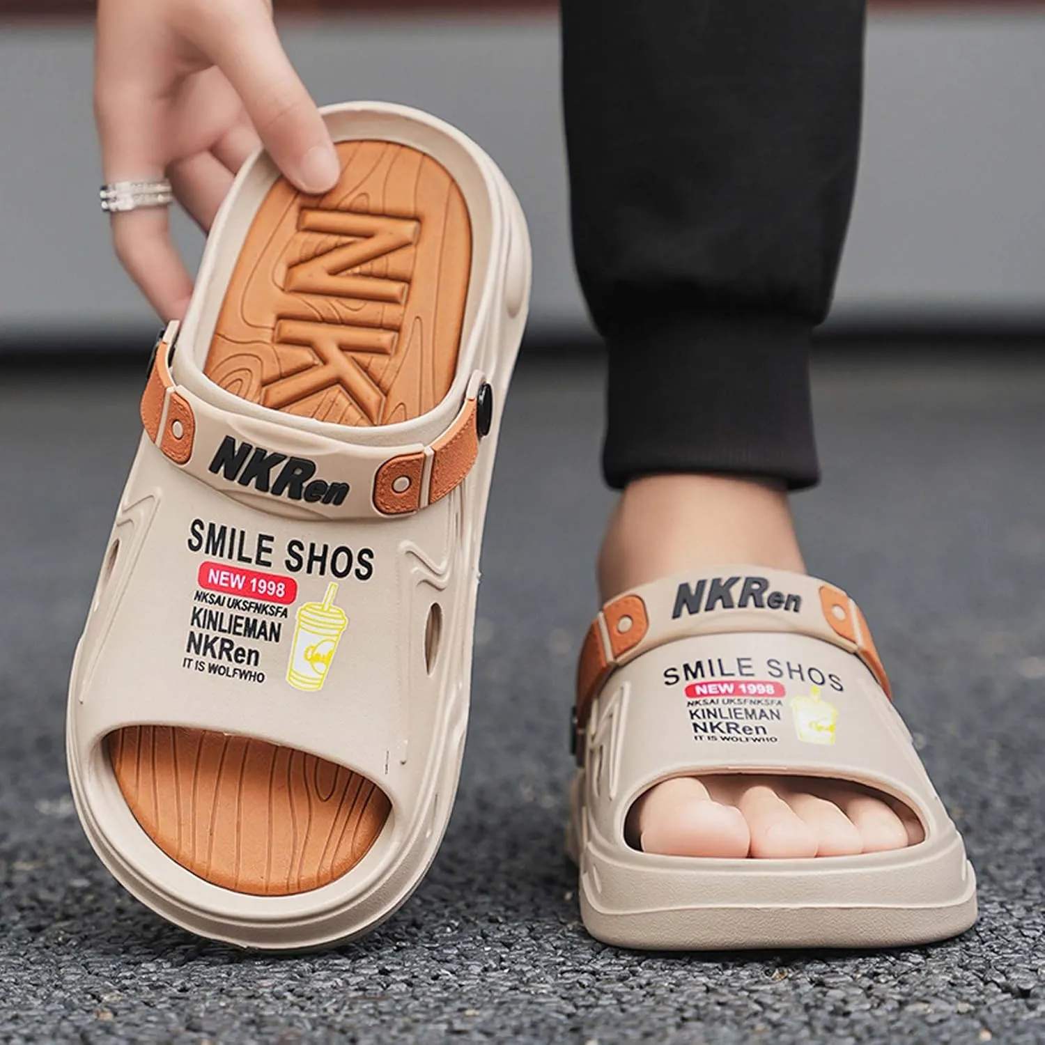 Men's Slip On Ultra Light Breathable Sandals Adjustable Slippers High Elastic Soft Arch Support Waterproof Sandals White