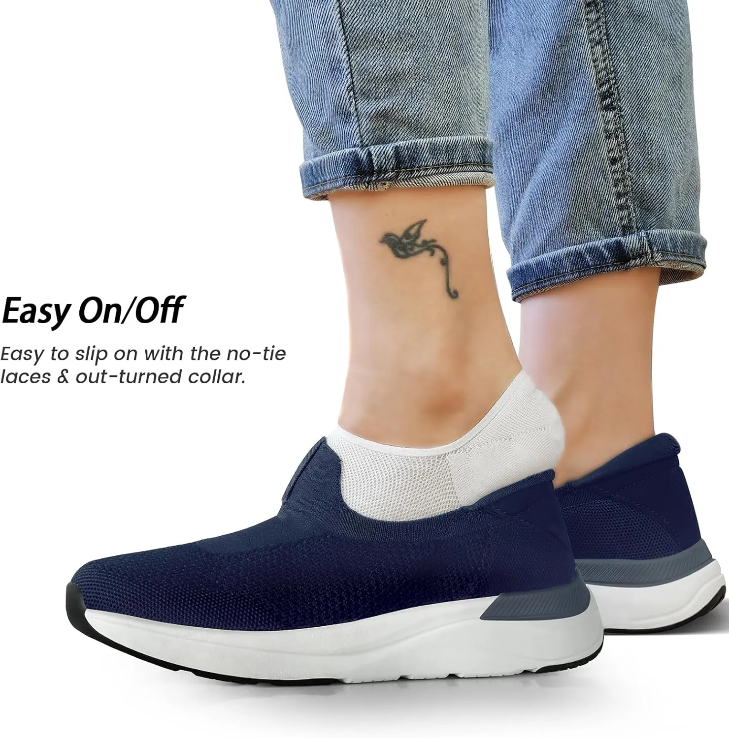 Mens Slip On Walking Shoes Running Tennis Shoes for Athletic Workout Gym Casual Non Slip Training Sneakers Breathable Knit Upper Indoor Outdoor