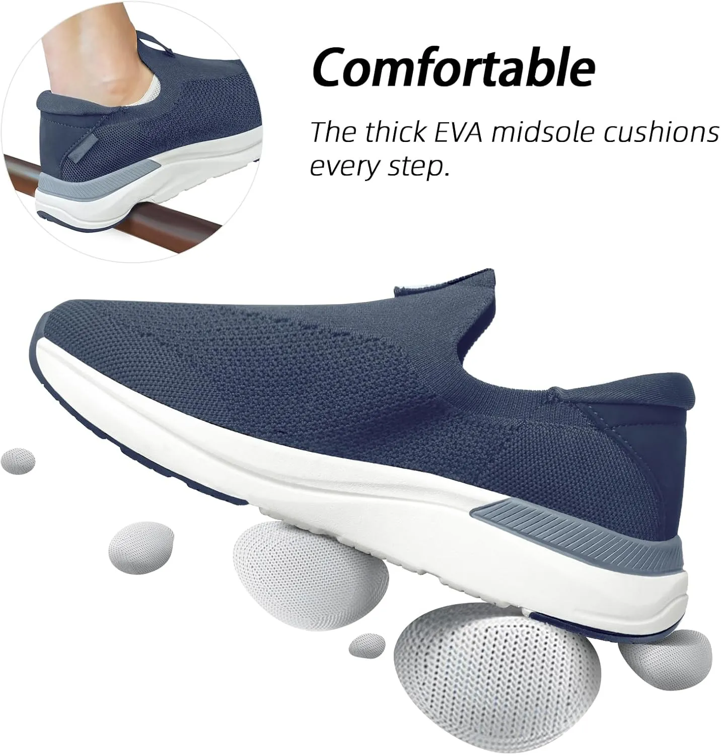 Mens Slip On Walking Shoes Running Tennis Shoes for Athletic Workout Gym Casual Non Slip Training Sneakers Breathable Knit Upper Indoor Outdoor