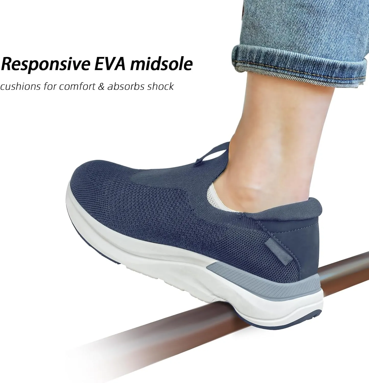Mens Slip On Walking Shoes Running Tennis Shoes for Athletic Workout Gym Casual Non Slip Training Sneakers Breathable Knit Upper Indoor Outdoor