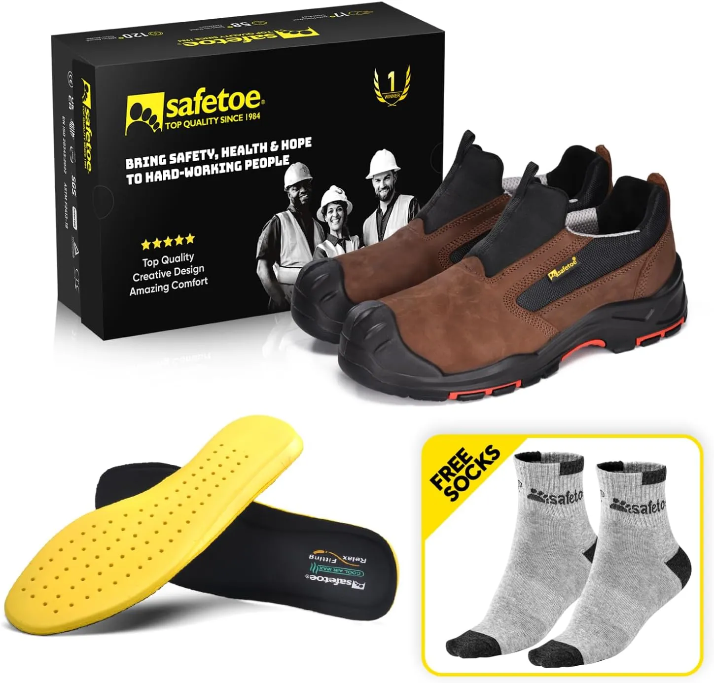 Men's Slip On Work Shoes Low Height Composite Toe Cow Leather Safety Shoes Lightweight Comfortable Sneakers for Industrial
