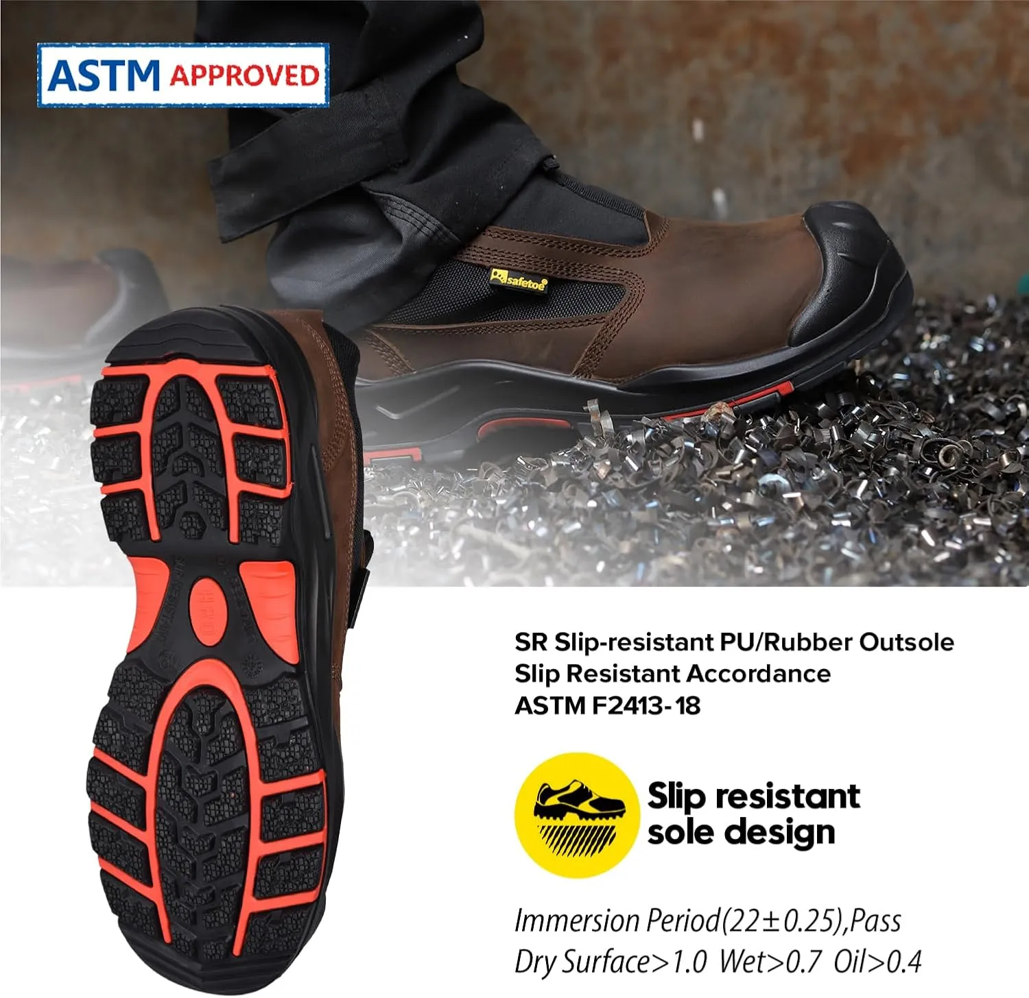 Men's Slip On Work Shoes Low Height Composite Toe Cow Leather Safety Shoes Lightweight Comfortable Sneakers for Industrial