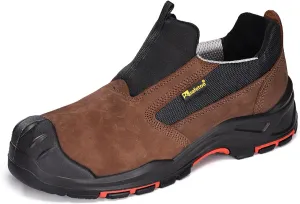 Men's Slip On Work Shoes Low Height Composite Toe Cow Leather Safety Shoes Lightweight Comfortable Sneakers for Industrial