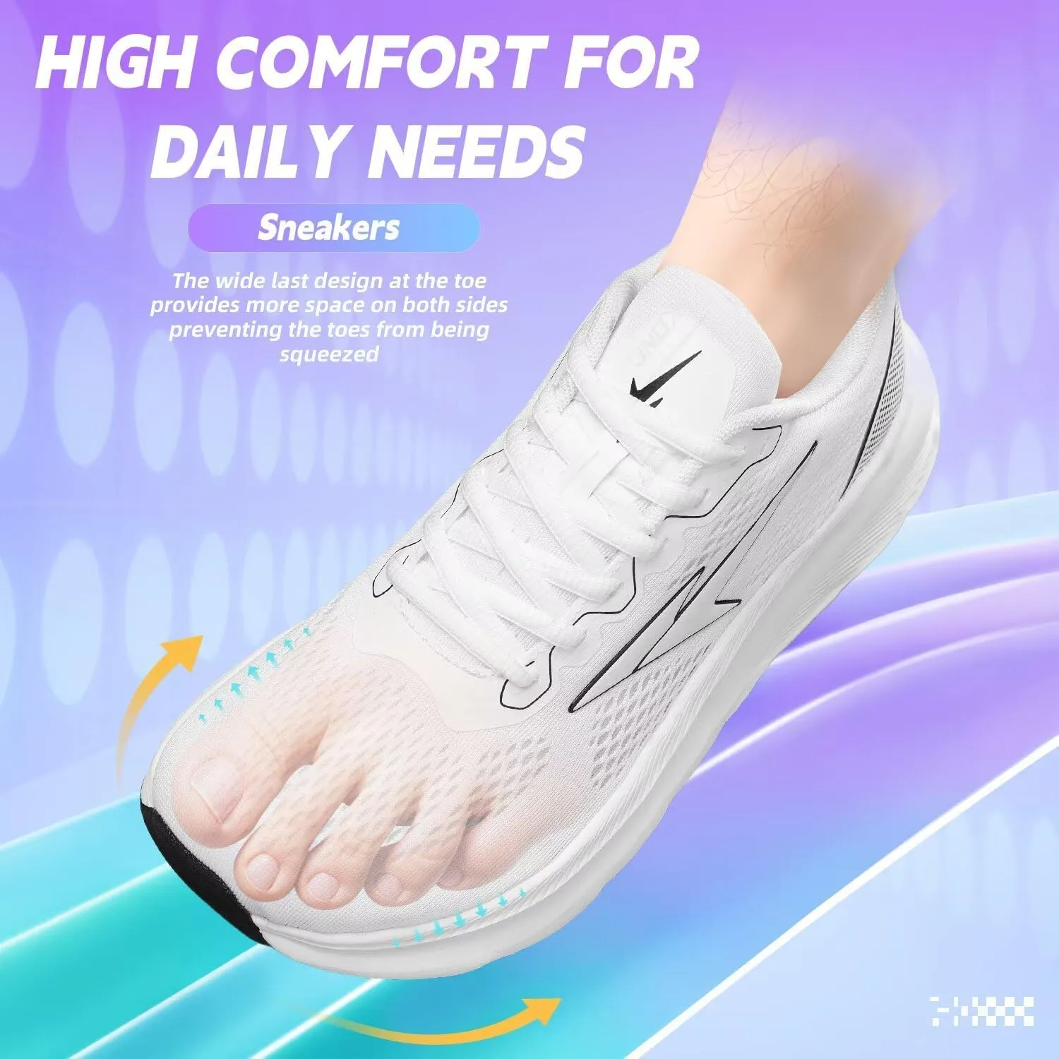 Mens Wide Toe Box Shoes Running Walking Cross Training Sneakers Tennis Comfortable Breathable Gym Workout Soft Sole