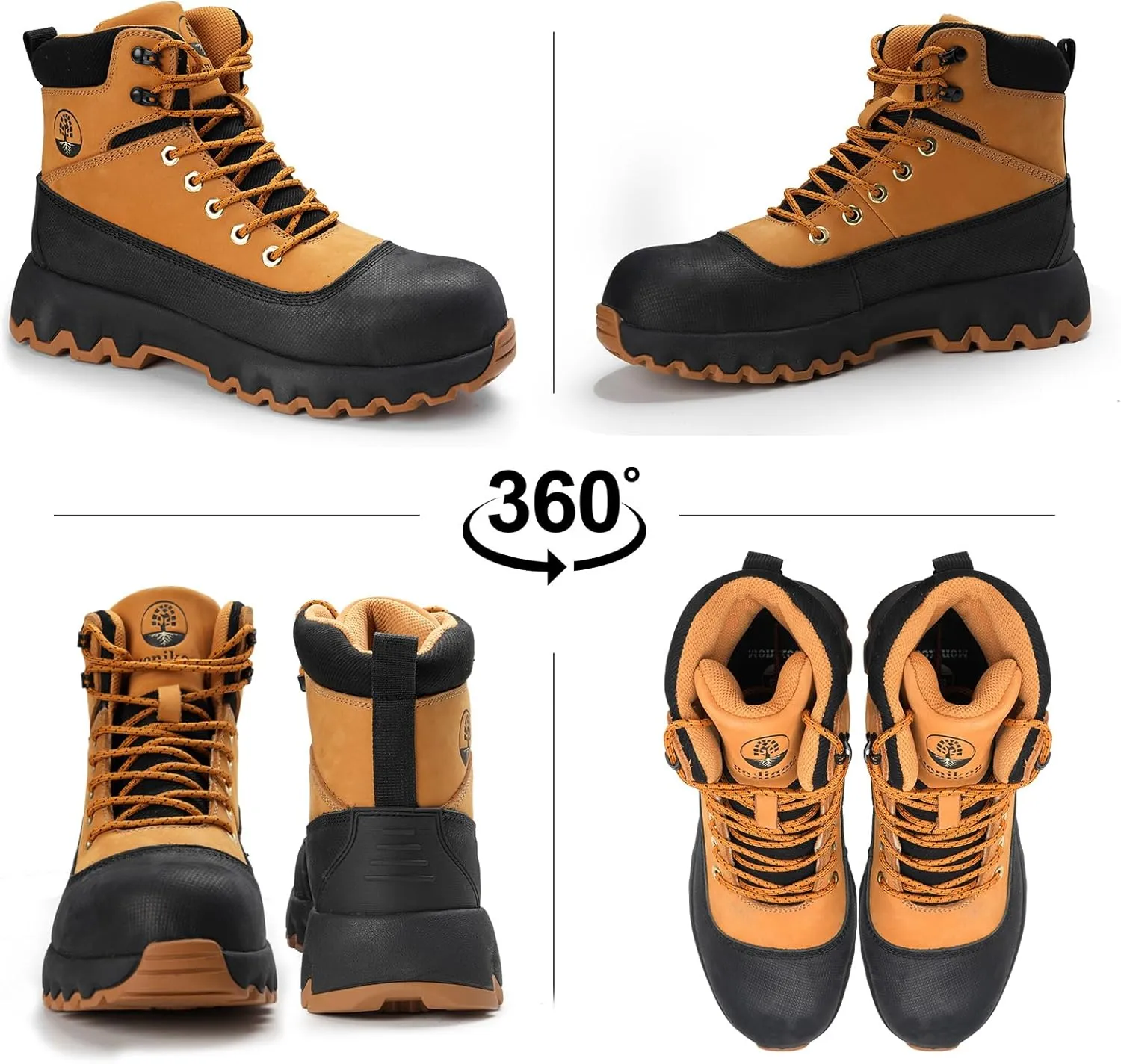Mens work boots Composite Toe Boots for Men Genuine Leather Rubber Sole No Slip Waterproof Shoes Industrial & Construction Safety boots