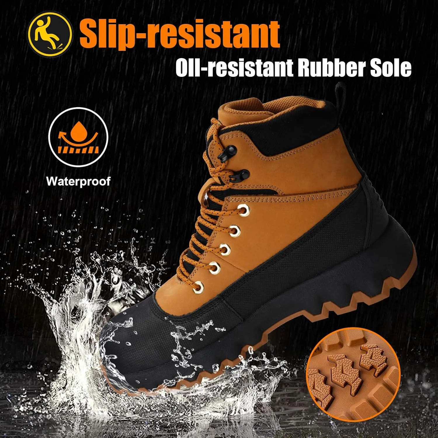 Mens work boots Composite Toe Boots for Men Genuine Leather Rubber Sole No Slip Waterproof Shoes Industrial & Construction Safety boots