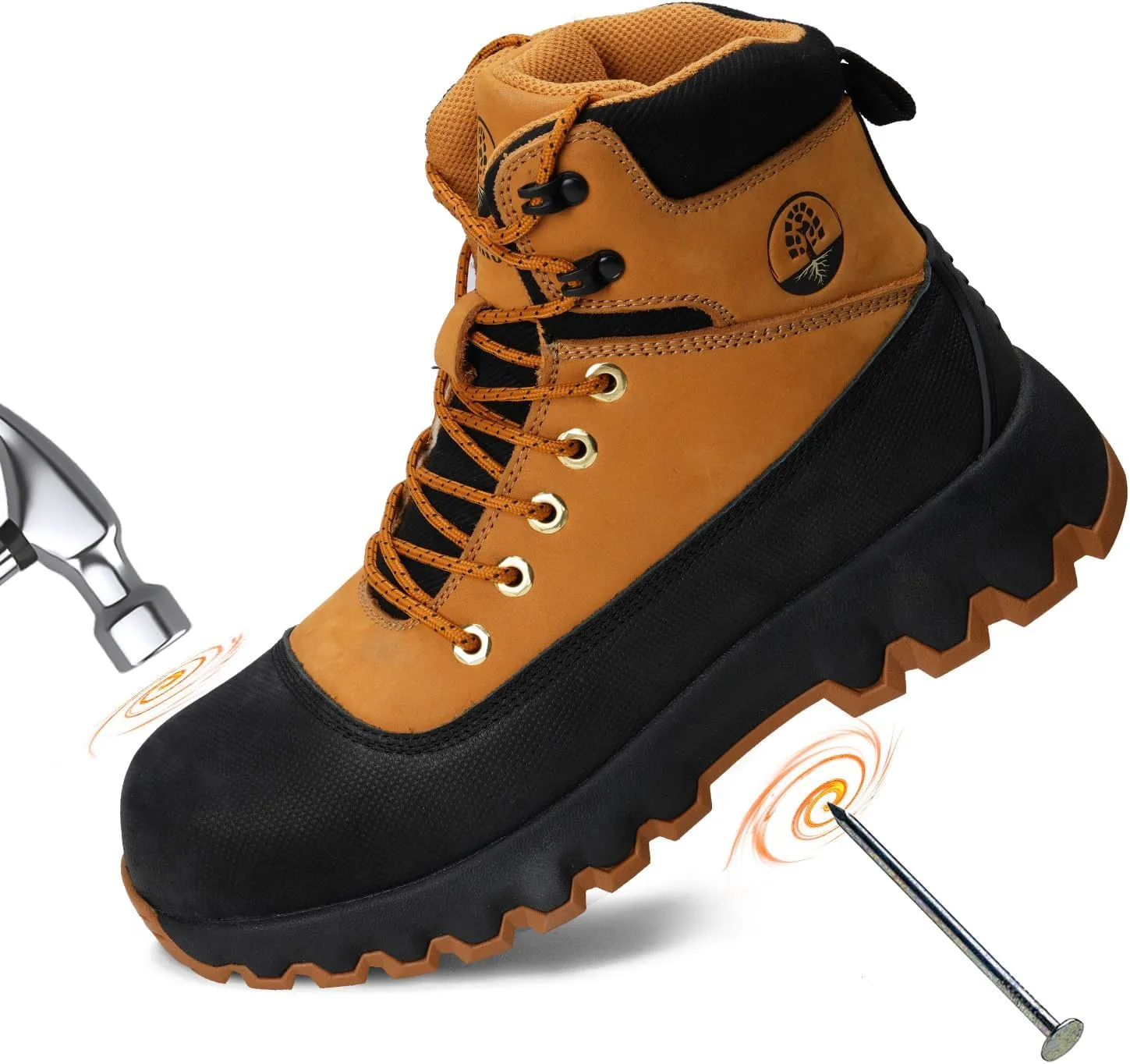 Mens work boots Composite Toe Boots for Men Genuine Leather Rubber Sole No Slip Waterproof Shoes Industrial & Construction Safety boots