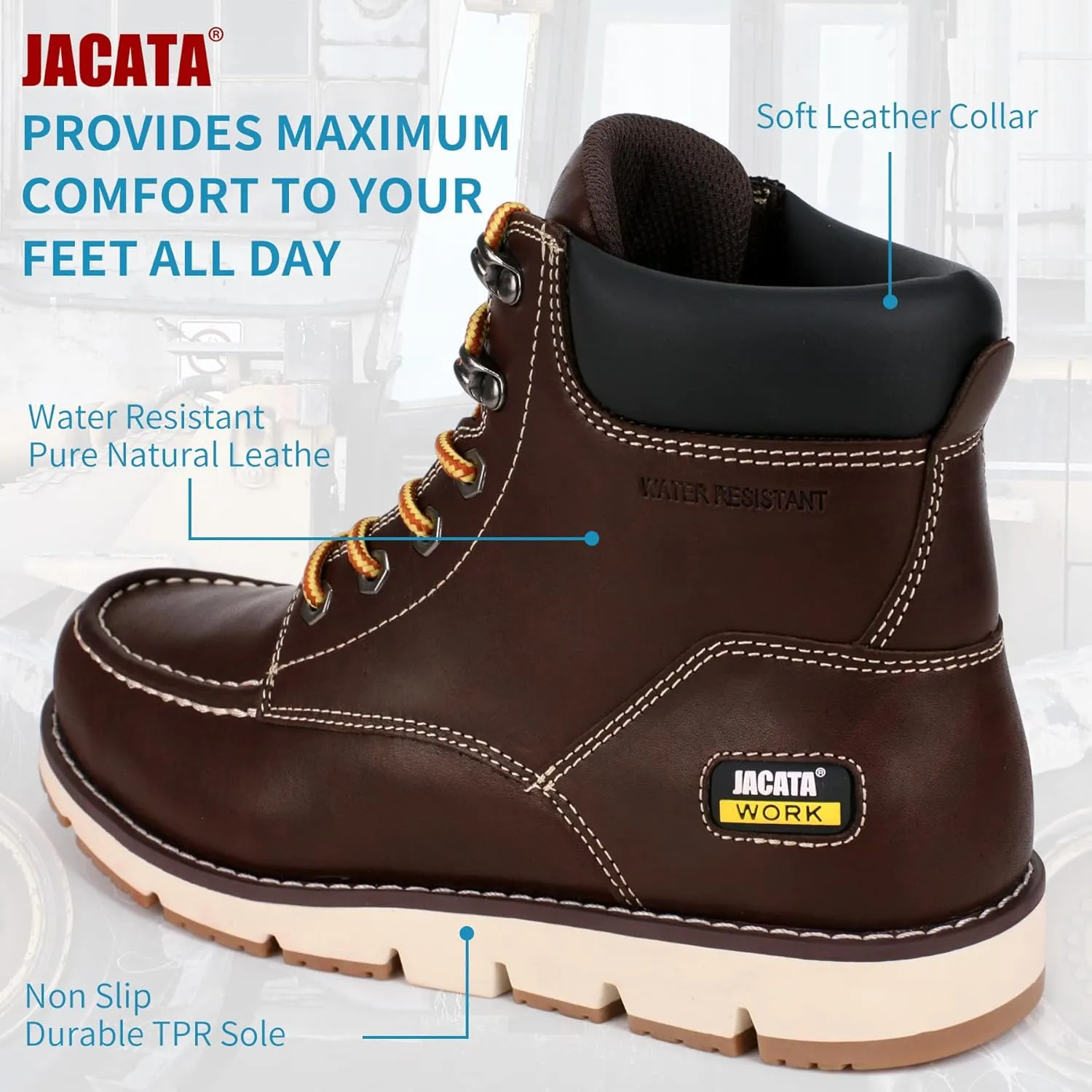 Mens Work Boots Moc Toe Wedge Botas De Trabajo Para Hombre Soft Toe Non Slip Industrial Construction Leather Boots/Shoes For Men Women