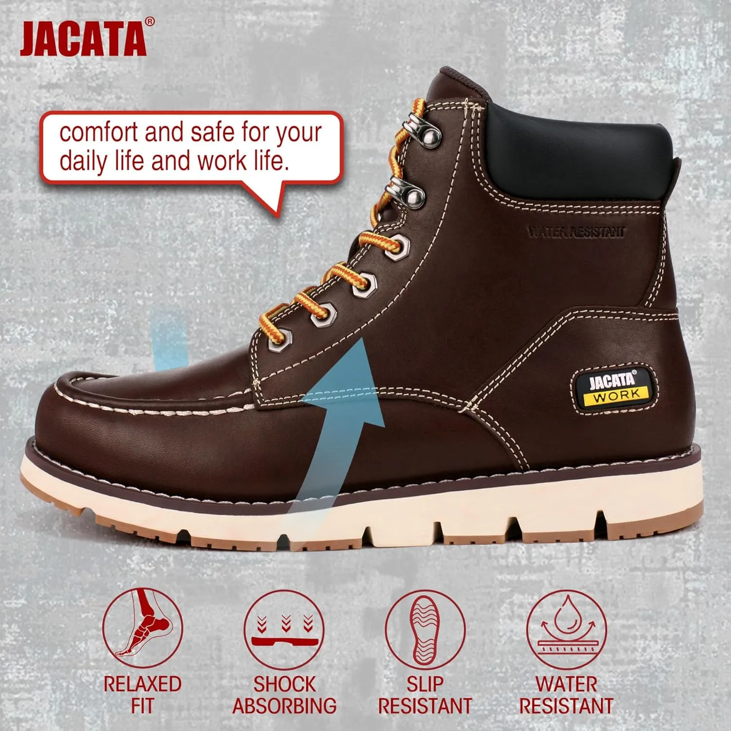 Mens Work Boots Moc Toe Wedge Botas De Trabajo Para Hombre Soft Toe Non Slip Industrial Construction Leather Boots/Shoes For Men Women