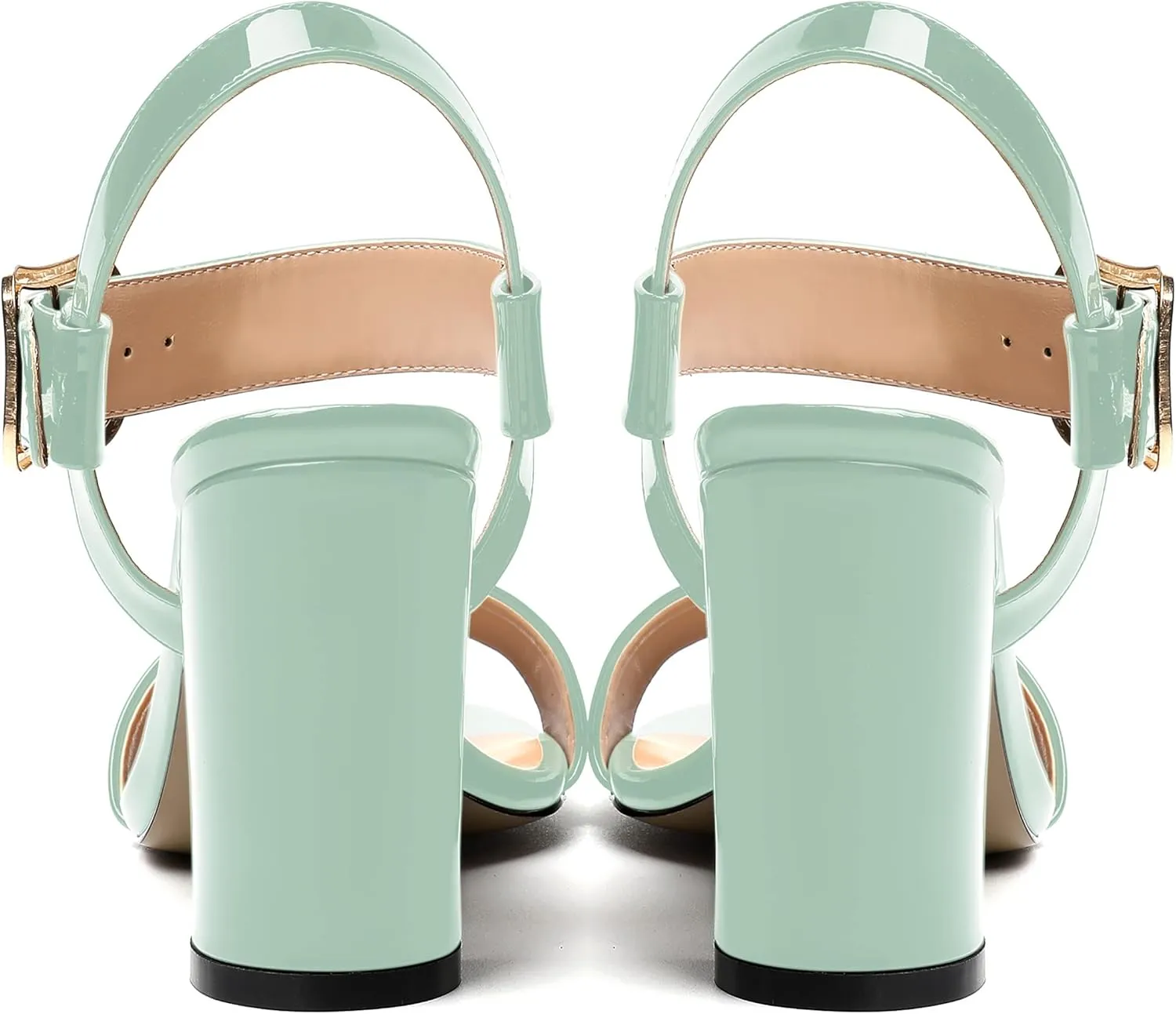 MERRORI Womens Ankle Strap Patent Mule Open Toe Sexy Dating Buckle Chunky High Heel Heeled Sandals 3.3 Inch