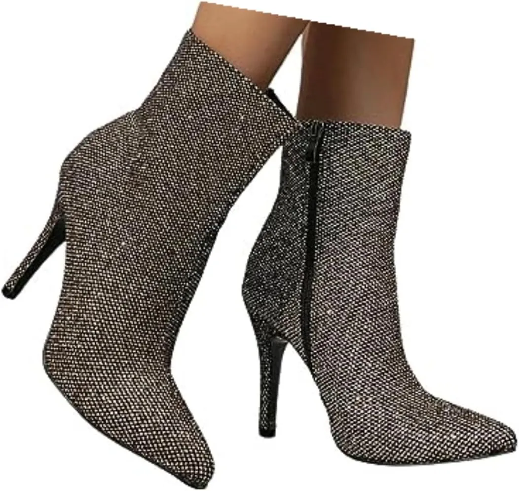 Mesh Ankle Boots for Women Fashion Sexy Sheer Sparkly Dress Pump Boots Rhinestone Pointed Toe Stiletto Glitter High Heel Shoes Wedding Party Shoes Mid Calf Boots