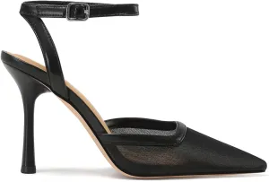 Mesh Closed Toe Ankle Strap Heels Pointed Toe High Heels for Women Stiletto Wedding Dress Shoes