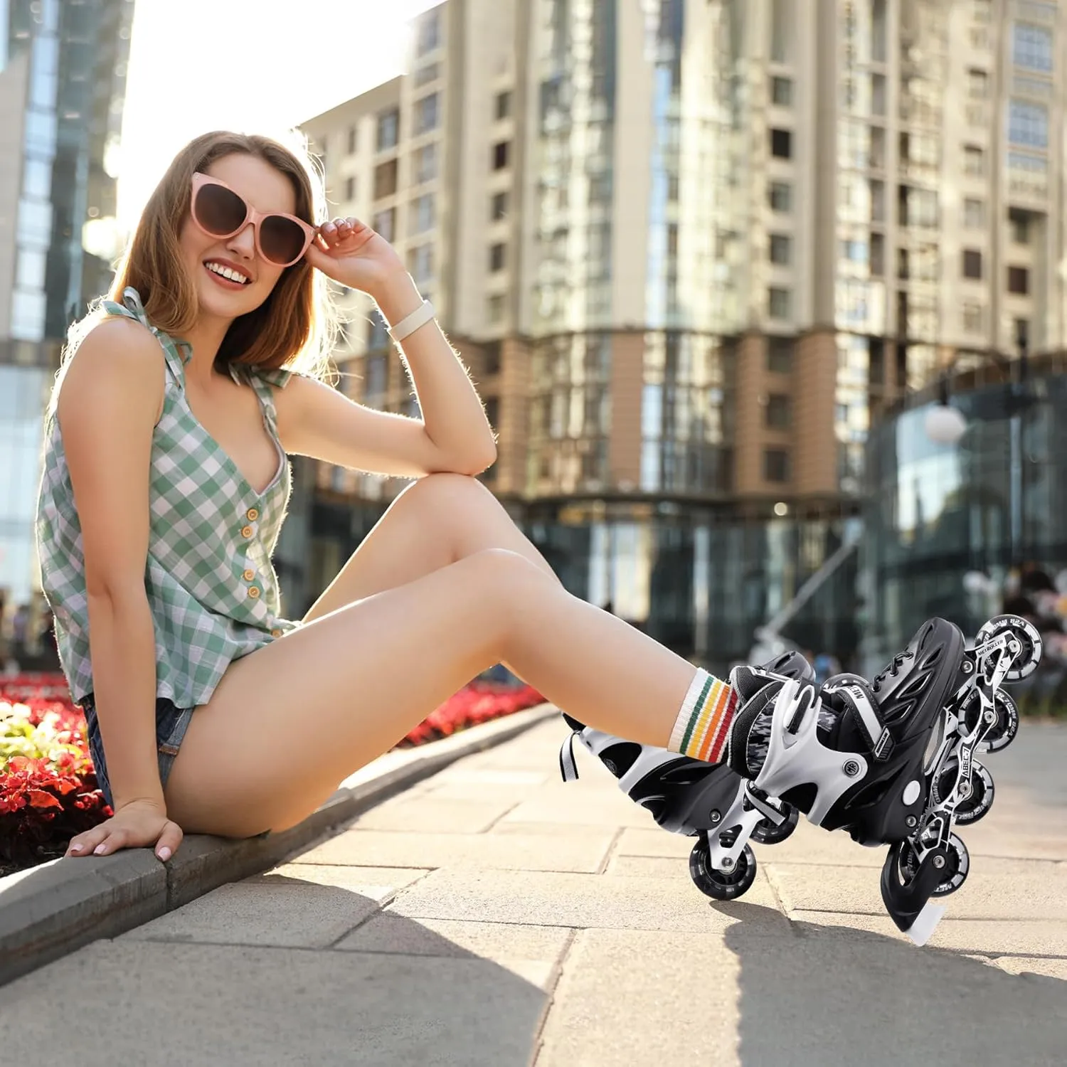 METROLLER Inline Skates for Girls and Boys, Women, Men 4 Sizes Adjustable Inline Skates with Light Up Wheels, Illuminating Beginner Skates for Kids 5-8 8-12 & Adult Youth.