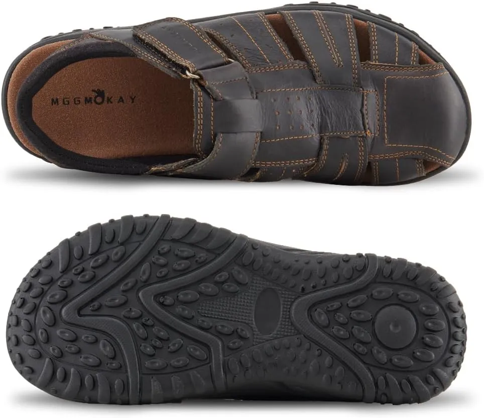 MGGMOKAY Men's Fisherman Sandals Summer Genuine Leather Breathable Outdoor Sandal Closed Toe