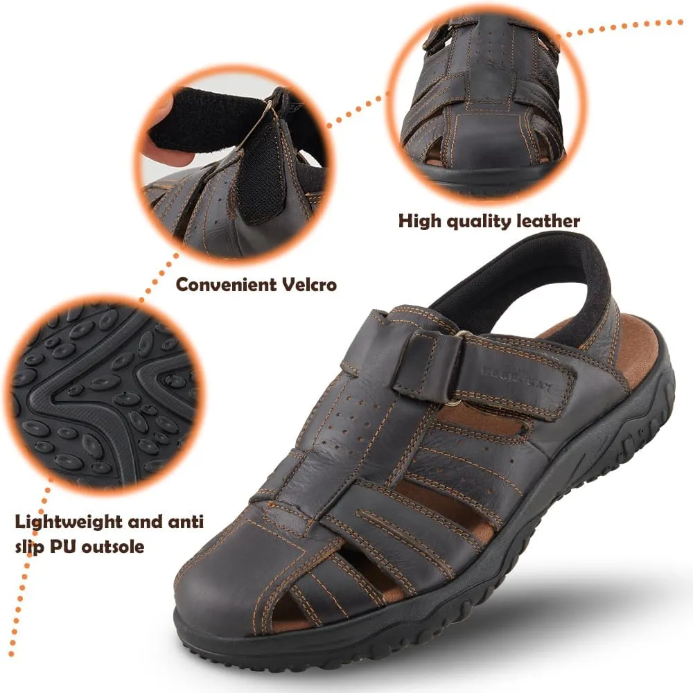 MGGMOKAY Men's Fisherman Sandals Summer Genuine Leather Breathable Outdoor Sandal Closed Toe