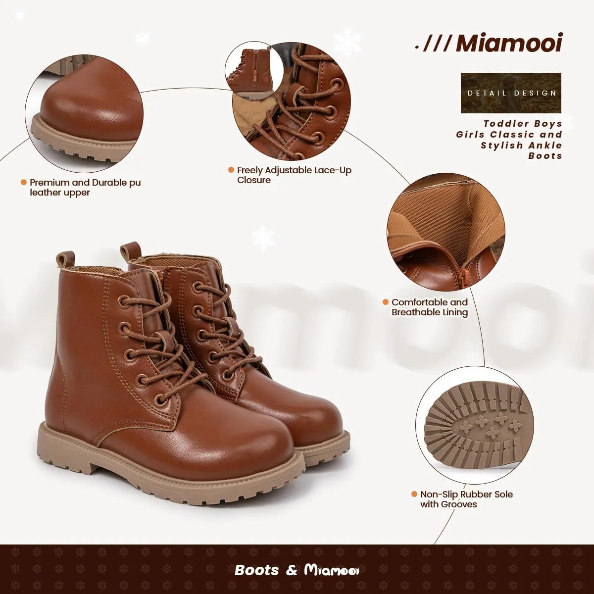 Miamooi Toddler Girls Boys Combat Ankle Boots Little Kid Waterproof Outdoor Chelsea Fall Booties Leather Comfort Shoes (Toddler/Little Kid)