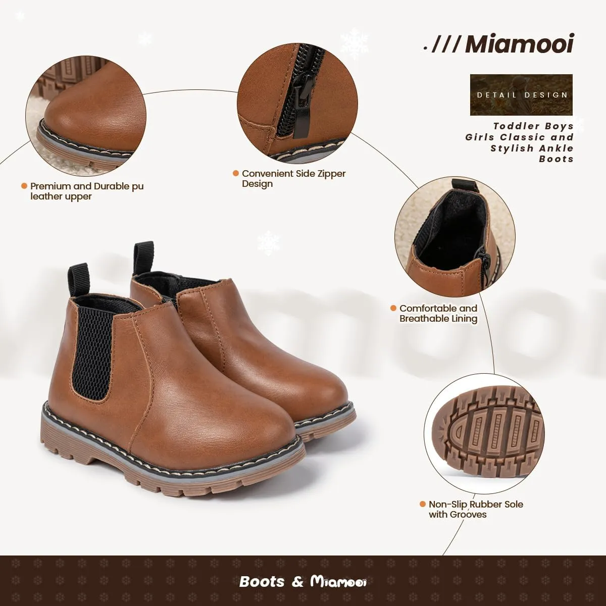 Miamooi Toddler Girls Boys Combat Ankle Boots Little Kid Waterproof Outdoor Chelsea Fall Booties Leather Comfort Shoes (Toddler/Little Kid)