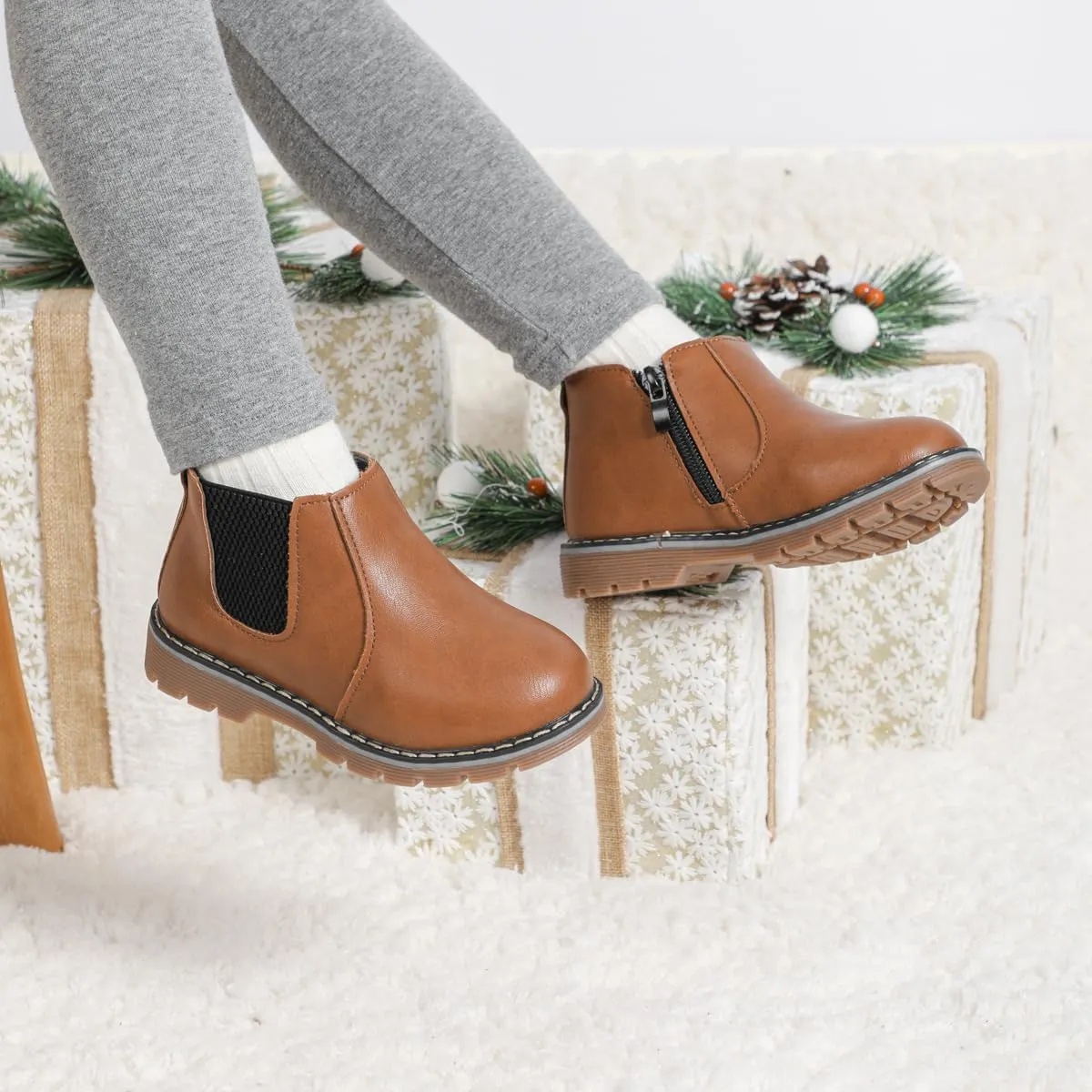 Miamooi Toddler Girls Boys Combat Ankle Boots Little Kid Waterproof Outdoor Chelsea Fall Booties Leather Comfort Shoes (Toddler/Little Kid)