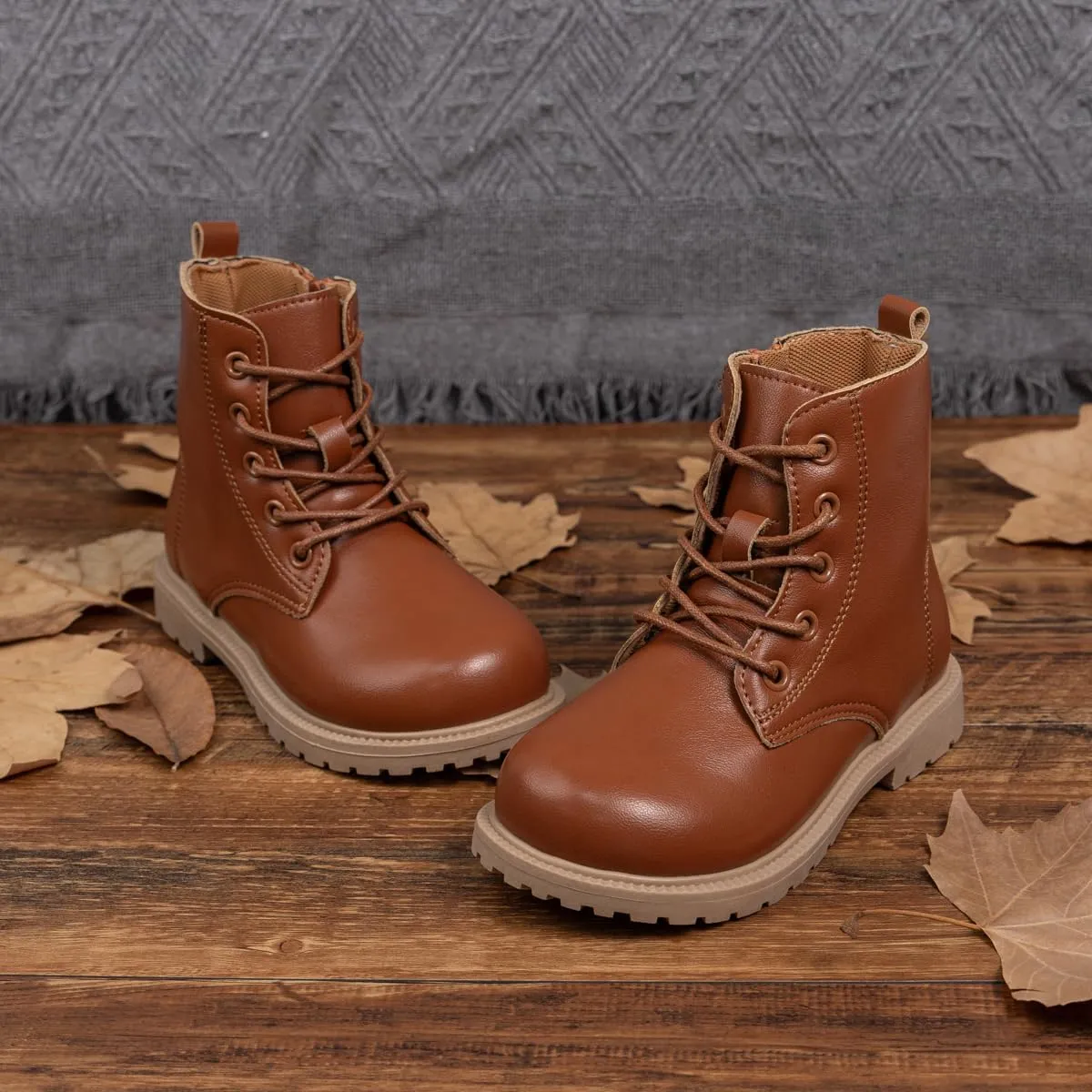 Miamooi Toddler Girls Boys Combat Ankle Boots Little Kid Waterproof Outdoor Chelsea Fall Booties Leather Comfort Shoes (Toddler/Little Kid)