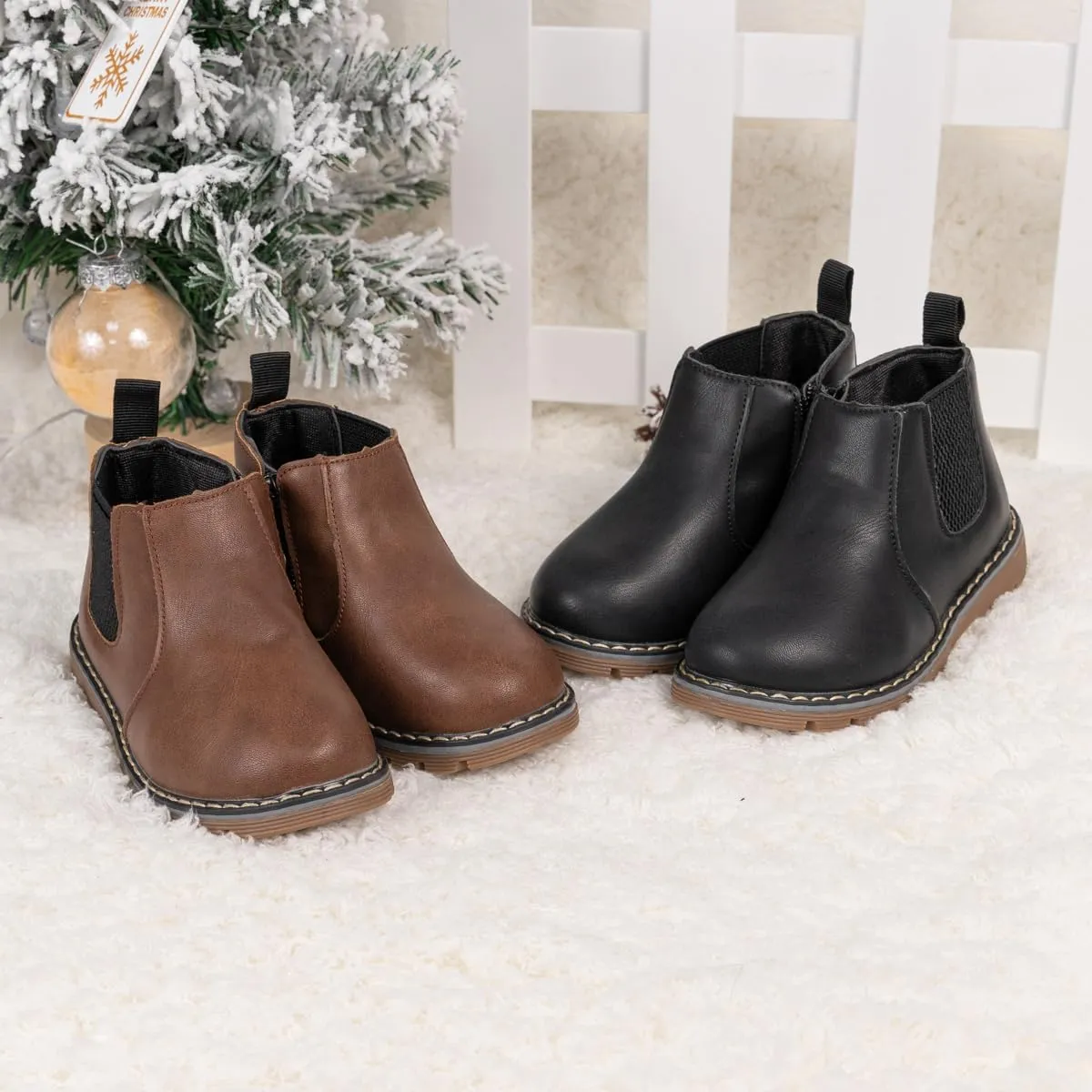 Miamooi Toddler Girls Boys Combat Ankle Boots Little Kid Waterproof Outdoor Chelsea Fall Booties Leather Comfort Shoes (Toddler/Little Kid)
