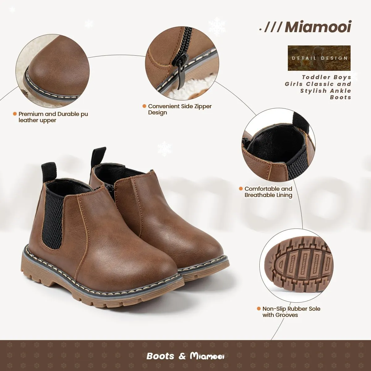 Miamooi Toddler Girls Boys Combat Ankle Boots Little Kid Waterproof Outdoor Chelsea Fall Booties Leather Comfort Shoes (Toddler/Little Kid)
