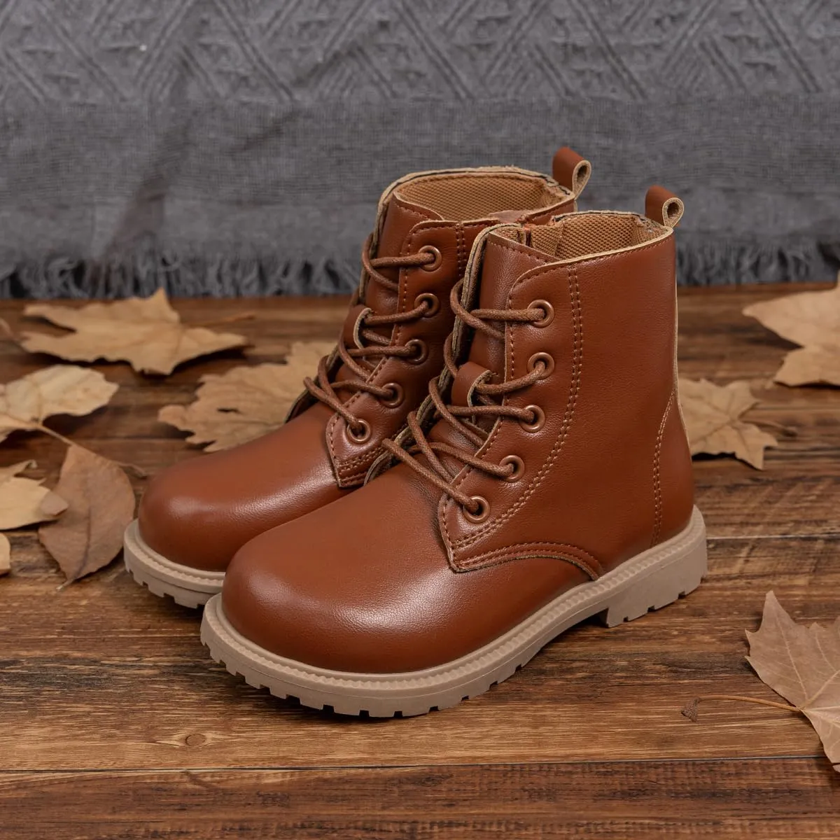 Miamooi Toddler Girls Boys Combat Ankle Boots Little Kid Waterproof Outdoor Chelsea Fall Booties Leather Comfort Shoes (Toddler/Little Kid)