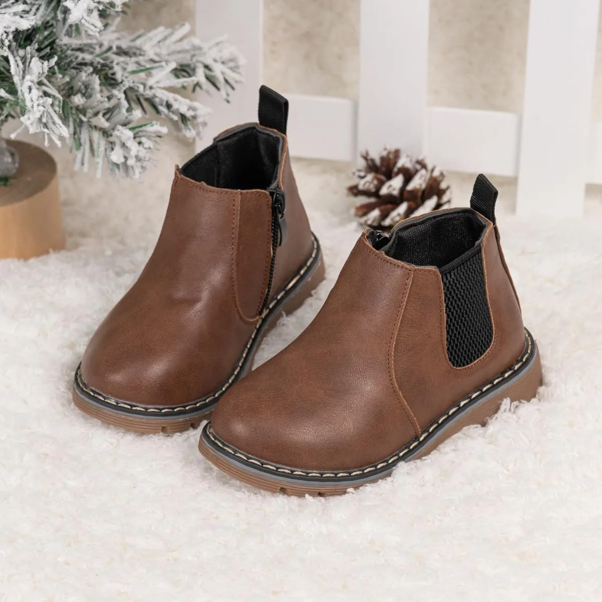 Miamooi Toddler Girls Boys Combat Ankle Boots Little Kid Waterproof Outdoor Chelsea Fall Booties Leather Comfort Shoes (Toddler/Little Kid)