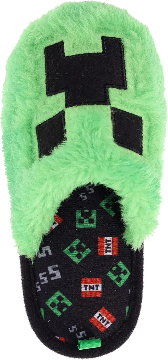Minecraft Official Slippers Unisex Fuzzy Creeper Sandals, Padded, Soft, Warm
