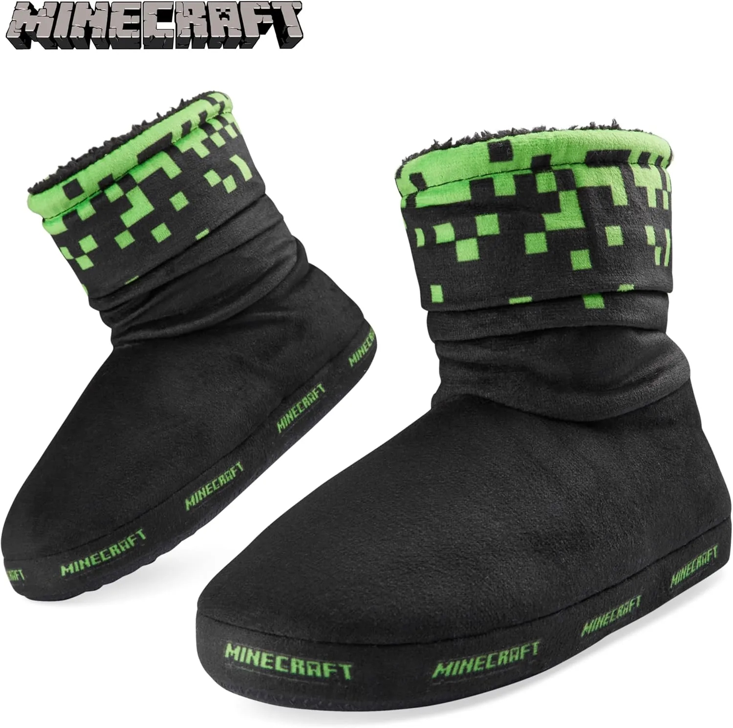 Minecraft Slipper Boots for Boys - Warm Kids Slippers Size 11-7 Non-Slip House Shoes - Gamer Gifts for Boys