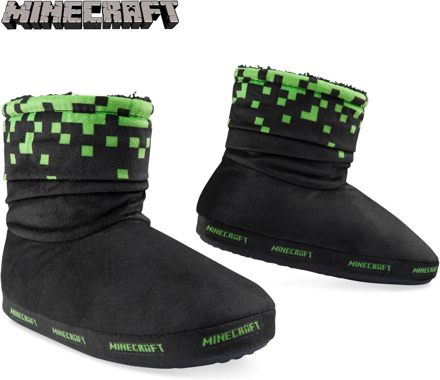 Minecraft Slipper Boots for Boys - Warm Kids Slippers Size 11-7 Non-Slip House Shoes - Gamer Gifts for Boys