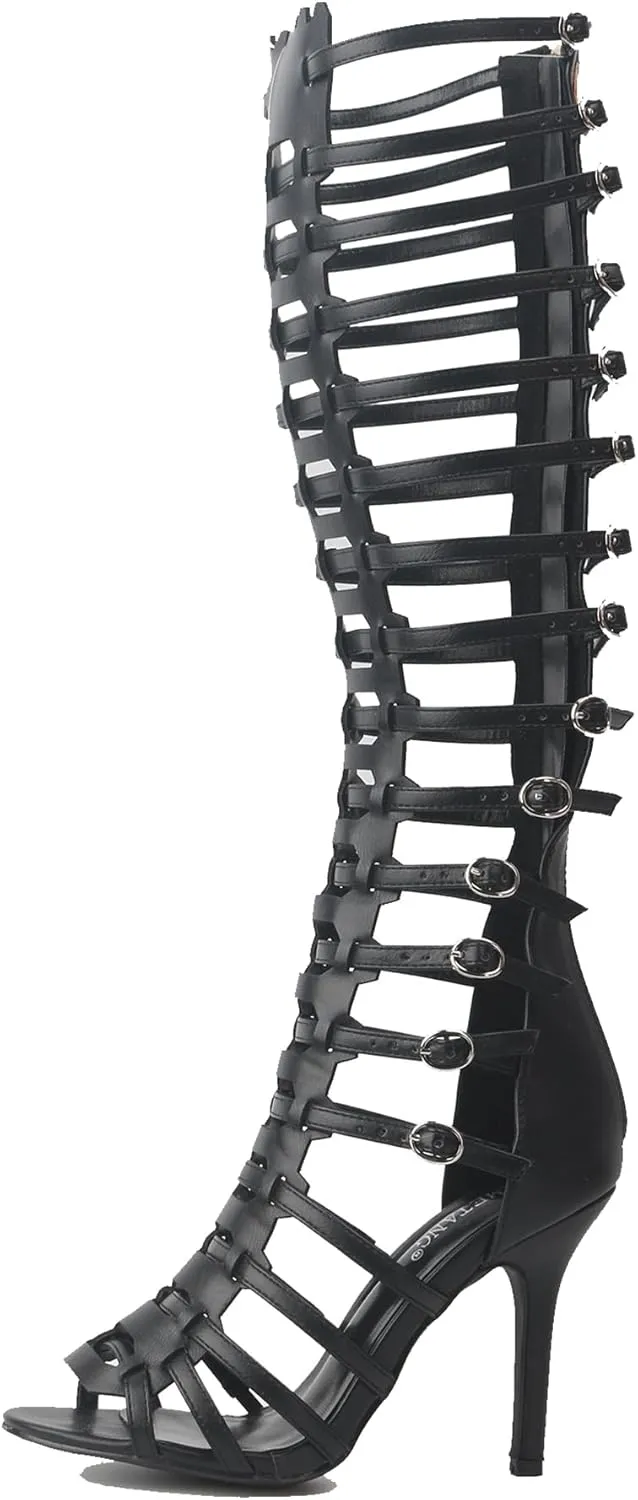 Minishion Gladiator Sandals for Women Tall Heels Stiletto Knee High Summer Boots Shoes