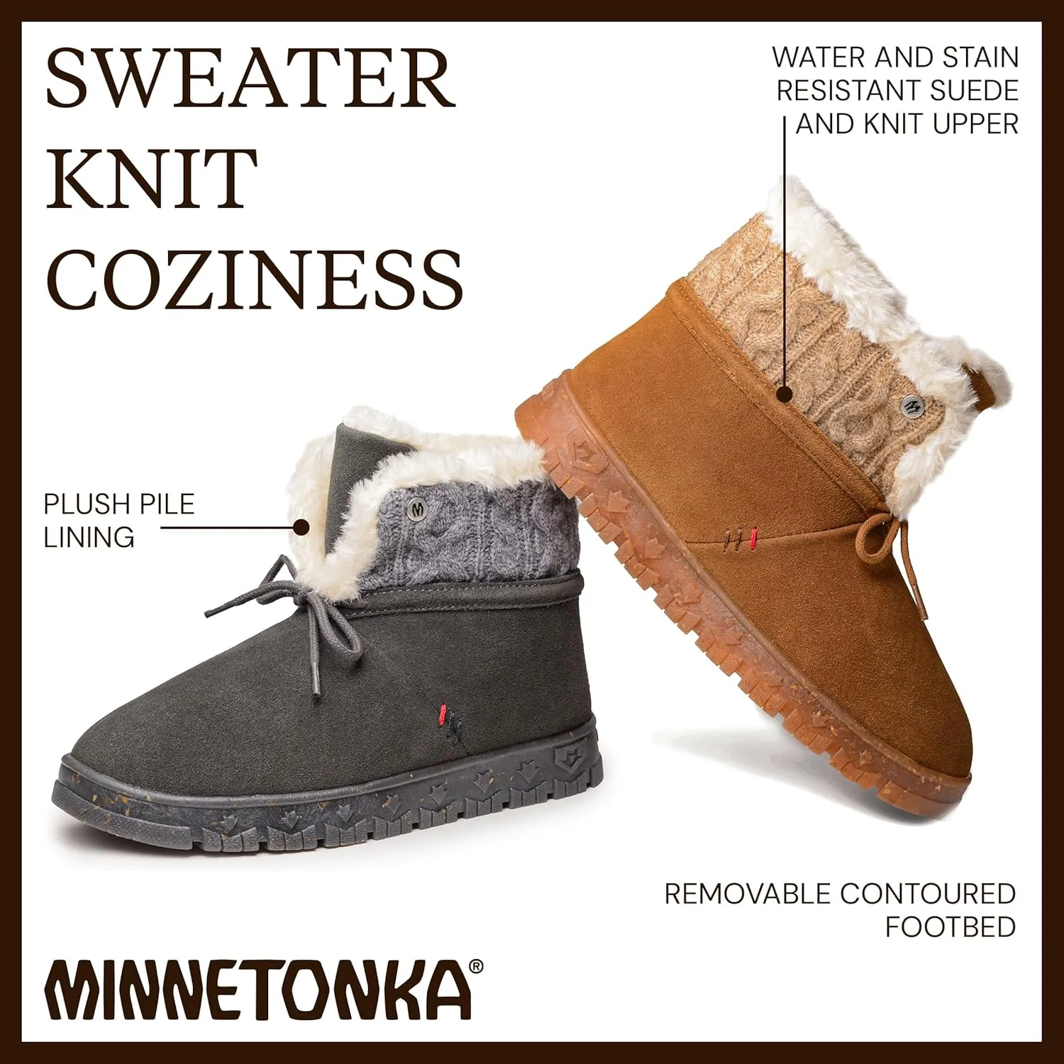 Minnetonka Norean – Indoor/Outdoor Slipper Booties for Women with Hard Sole Design and Soft Pile Lining