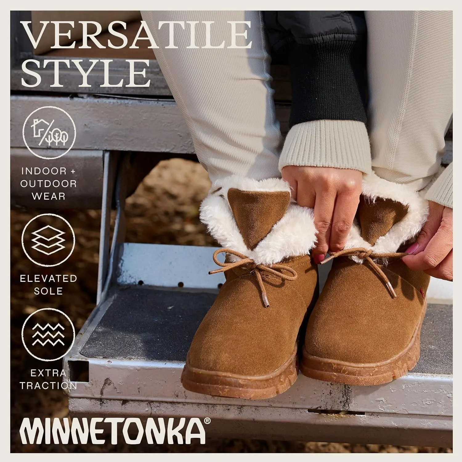 Minnetonka Norean – Indoor/Outdoor Slipper Booties for Women with Hard Sole Design and Soft Pile Lining