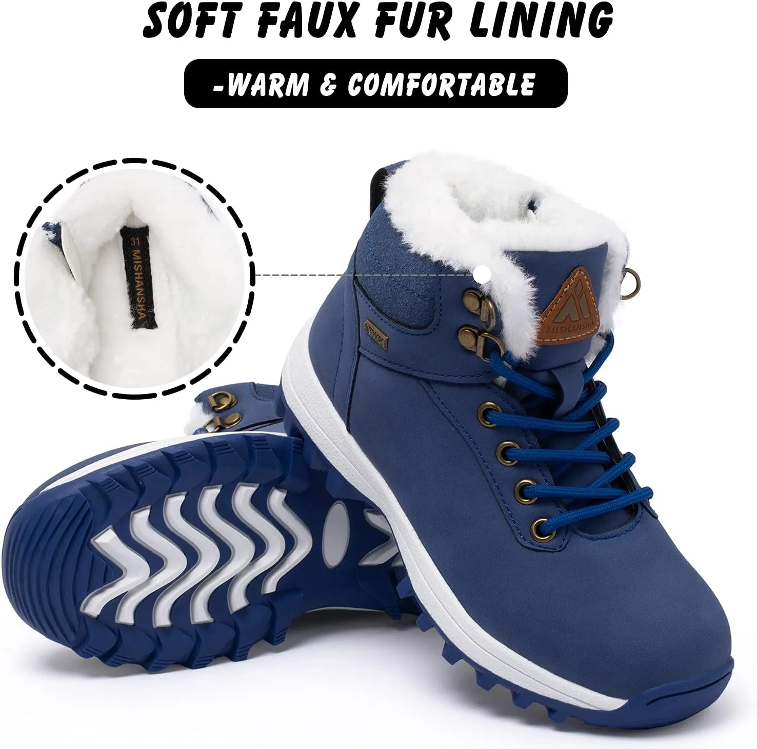 Mishansha Boy's Girl's Winter Snow Boots Waterproof Kids Hiking Boots Cold Weather Outdoor Fur Lined Warm Walking Boot Shoes