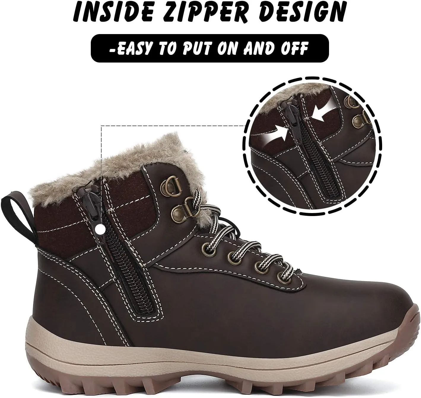 Mishansha Boy's Girl's Winter Snow Boots Waterproof Kids Hiking Boots Cold Weather Outdoor Fur Lined Warm Walking Boot Shoes