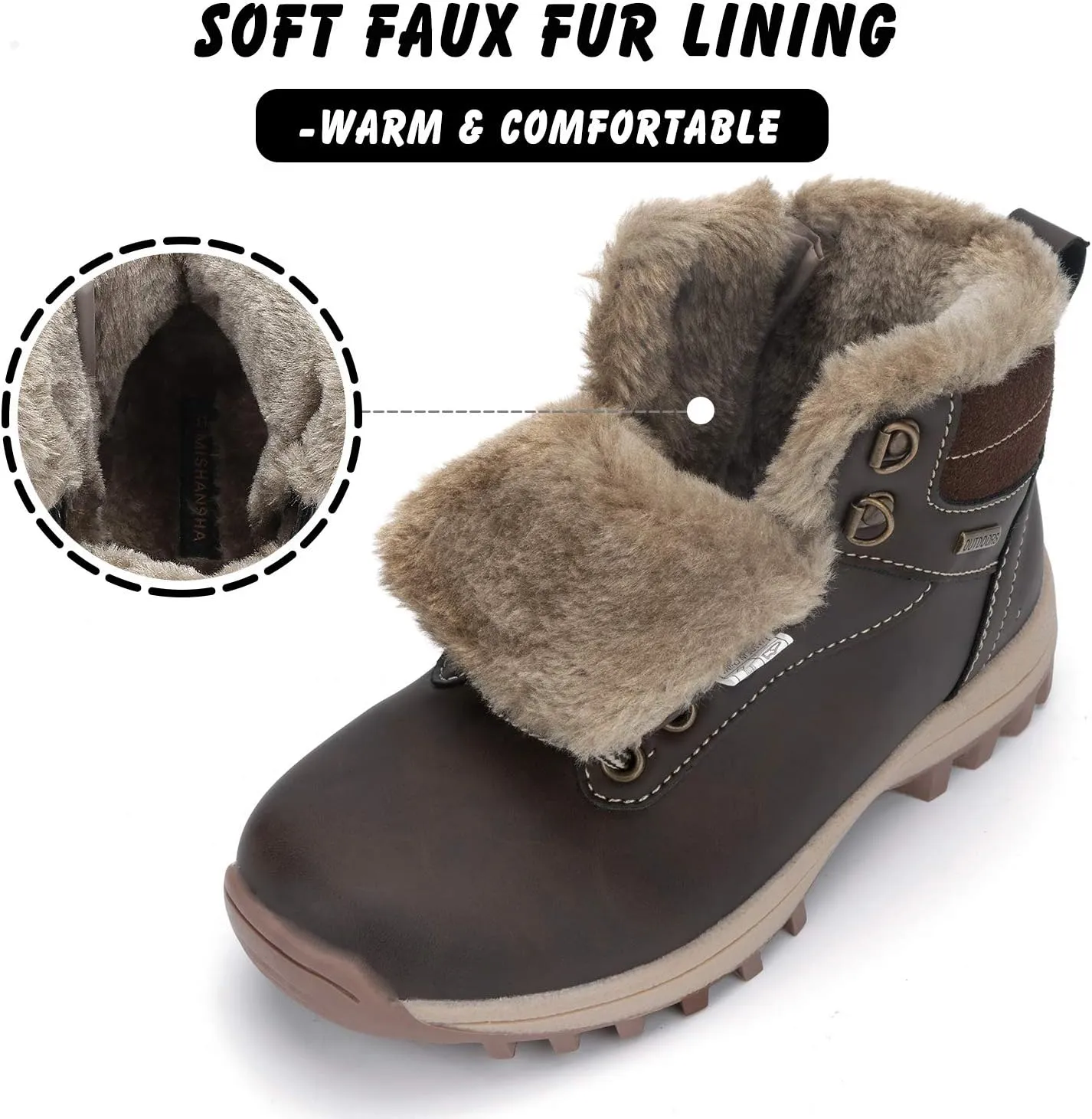 Mishansha Boy's Girl's Winter Snow Boots Waterproof Kids Hiking Boots Cold Weather Outdoor Fur Lined Warm Walking Boot Shoes