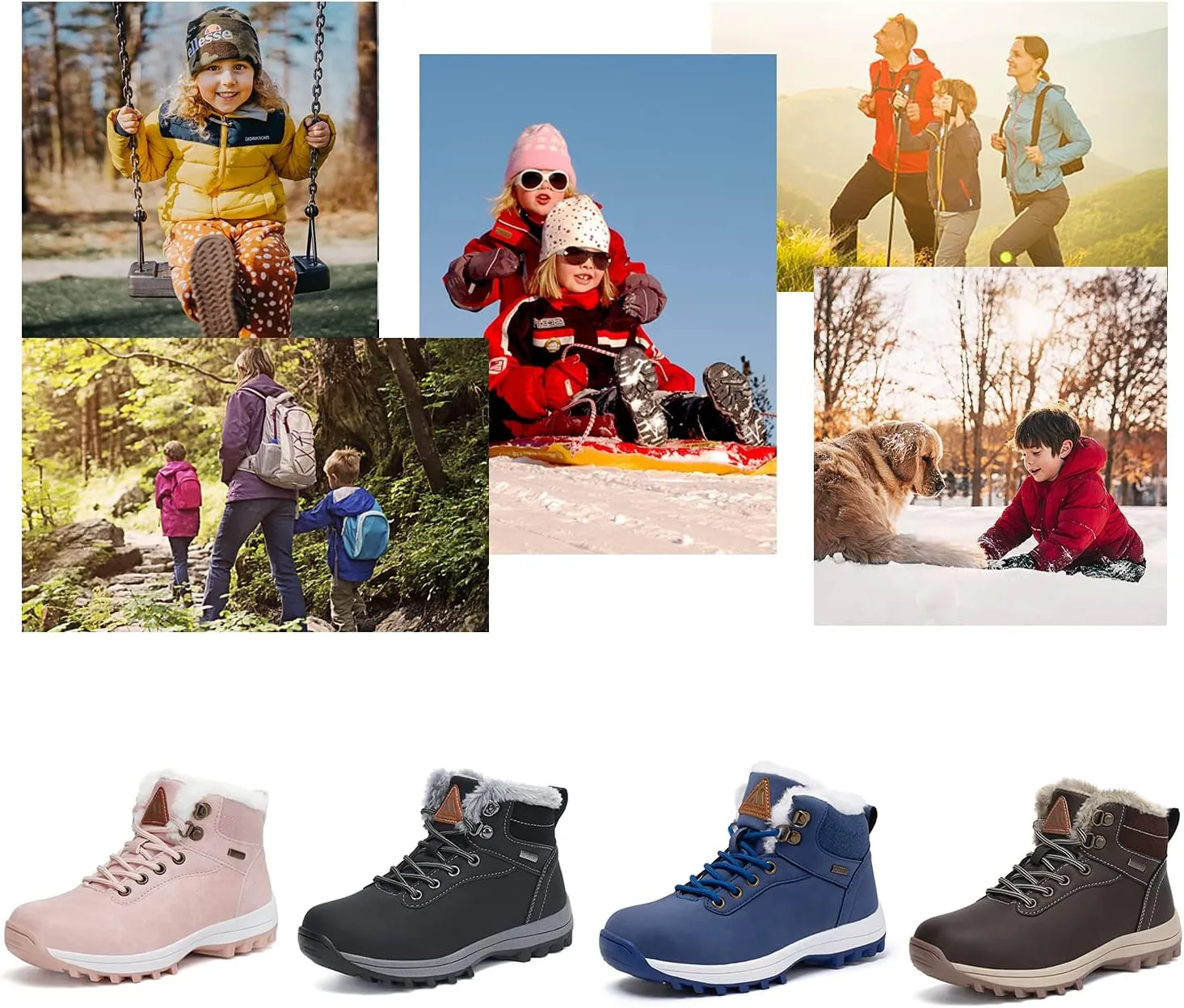 Mishansha Boy's Girl's Winter Snow Boots Waterproof Kids Hiking Boots Cold Weather Outdoor Fur Lined Warm Walking Boot Shoes