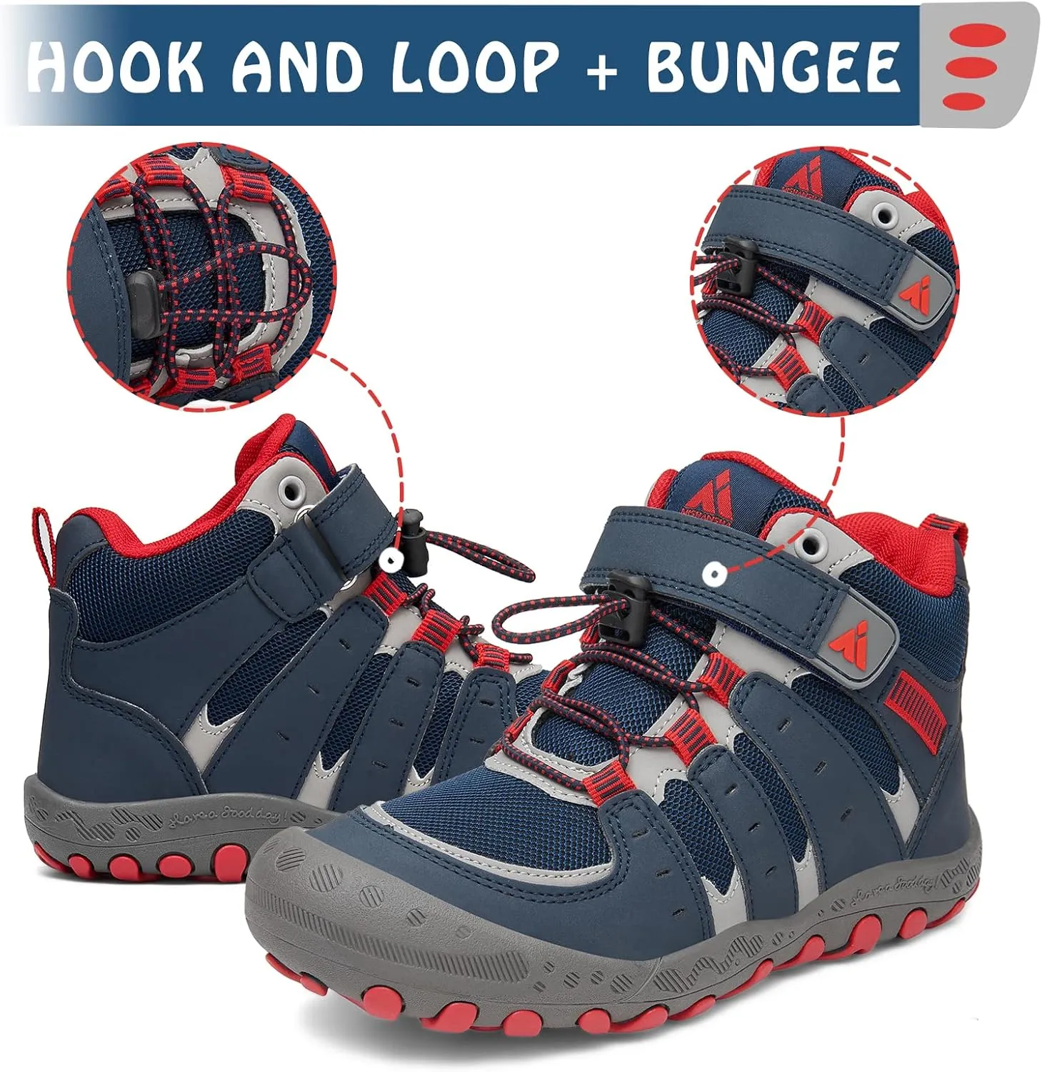 Mishansha Unisex-Child Outdoor Ankle Hiking Boots Boys Girls Trekking Walking Shoes with Hook and Loop